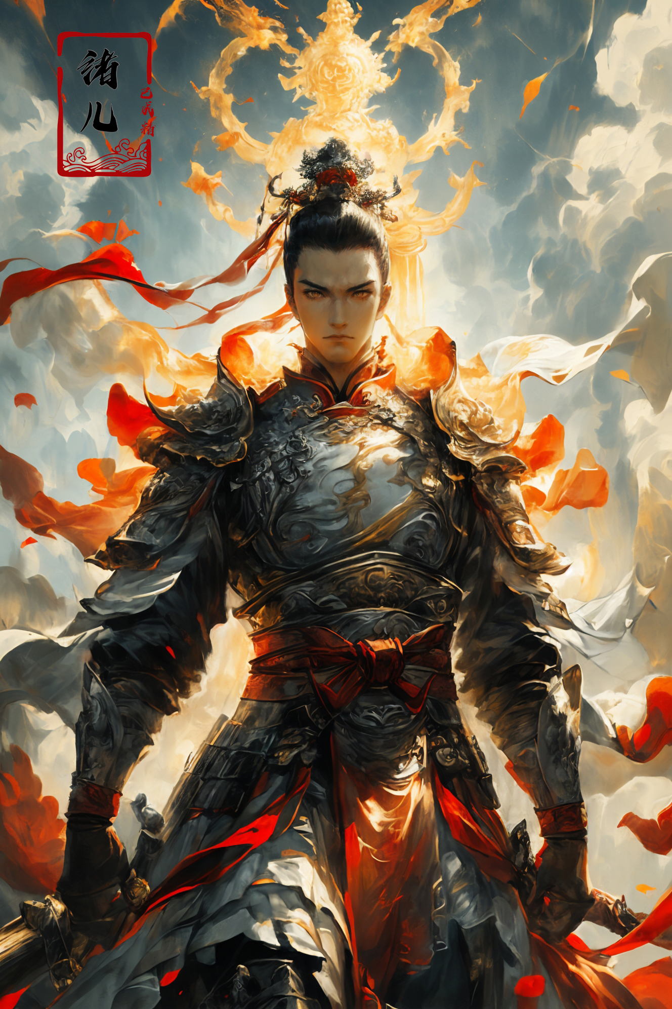 606247209521969965-3606260780-Dynamic Angle, Perspective, High Point,pov，_xuer Ancient Chinese armor,  shoulder armor，holding weapon, Chinese sword，(full body.jpg